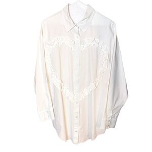 London Rose White Button-Up Shirt with Heart Design Size Large